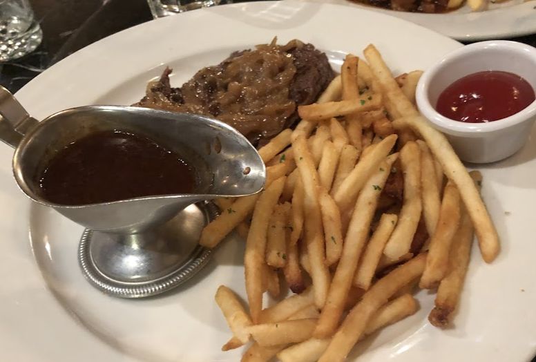 Cafe de la Presse signature dishes Croque Monsieur
Steak Frites
French Onion Soup